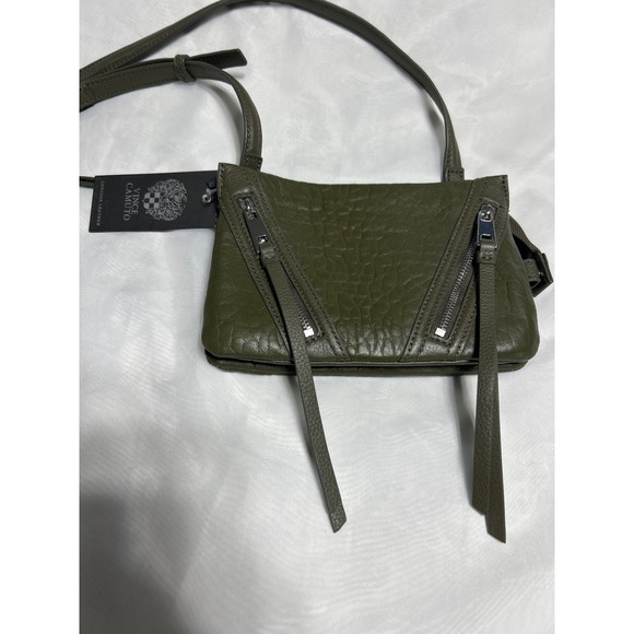 Vince Camuto Olive Green Leather Crossbody Bag Purse Dual Zipper Detail - Picture 1 of 7